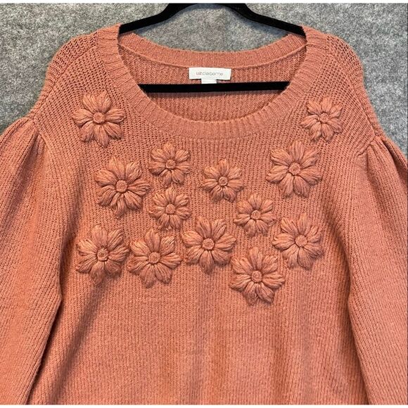 NWT LIZ CLAIBORNE Women’s Sweater XXL Rose Quartz Pink Floral Knit Pullover Cozy - Picture 2 of 15